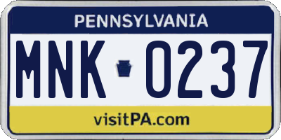 PA license plate MNK0237