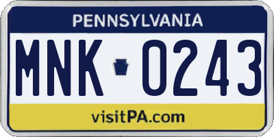 PA license plate MNK0243