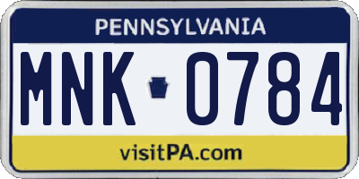 PA license plate MNK0784