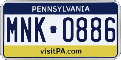 PA license plate MNK0886