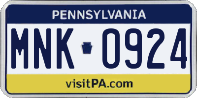 PA license plate MNK0924