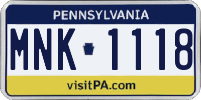 PA license plate MNK1118