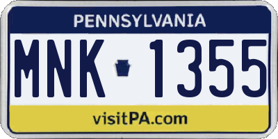 PA license plate MNK1355
