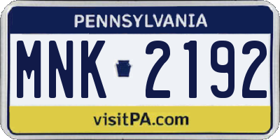 PA license plate MNK2192