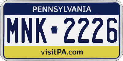 PA license plate MNK2226