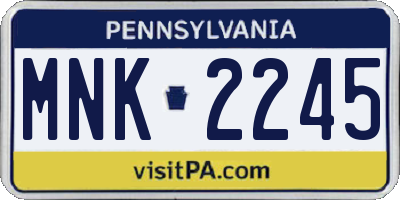 PA license plate MNK2245