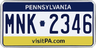 PA license plate MNK2346