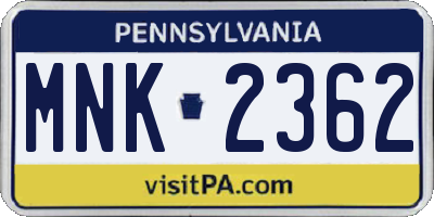 PA license plate MNK2362