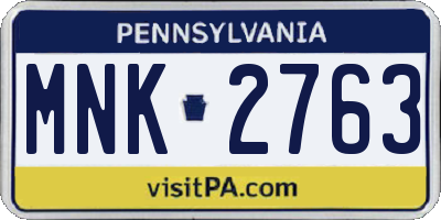 PA license plate MNK2763