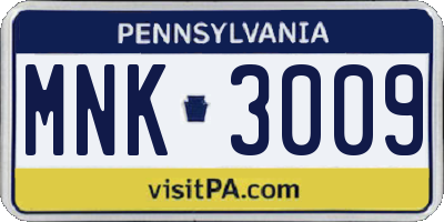 PA license plate MNK3009
