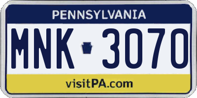 PA license plate MNK3070