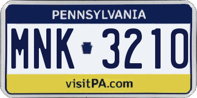 PA license plate MNK3210