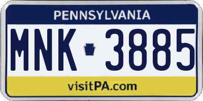 PA license plate MNK3885