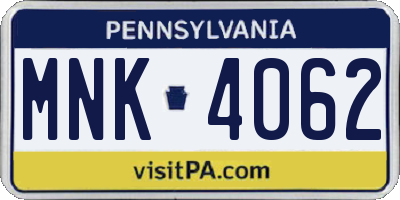 PA license plate MNK4062