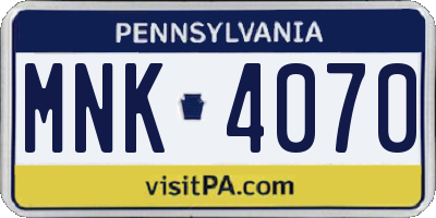 PA license plate MNK4070