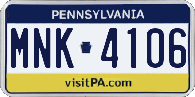 PA license plate MNK4106