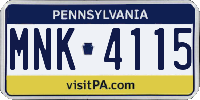 PA license plate MNK4115