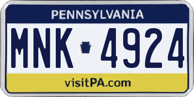 PA license plate MNK4924