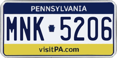 PA license plate MNK5206