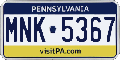PA license plate MNK5367