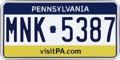 PA license plate MNK5387