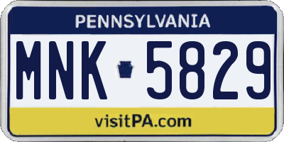 PA license plate MNK5829