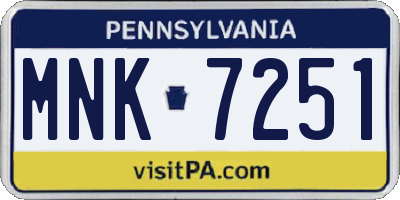 PA license plate MNK7251