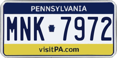 PA license plate MNK7972