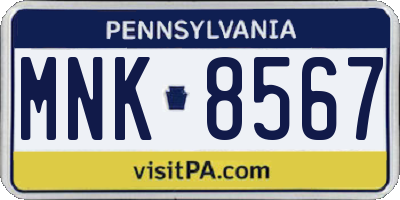 PA license plate MNK8567