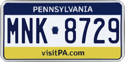 PA license plate MNK8729