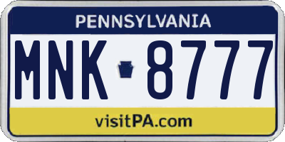 PA license plate MNK8777