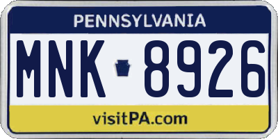 PA license plate MNK8926