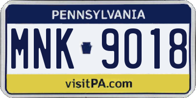 PA license plate MNK9018