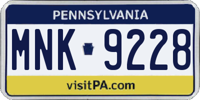 PA license plate MNK9228