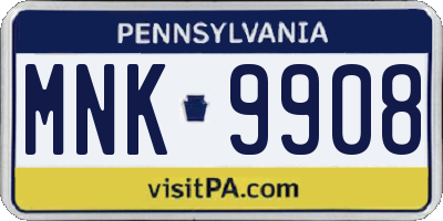 PA license plate MNK9908