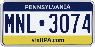 PA license plate MNL3074
