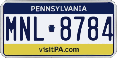 PA license plate MNL8784