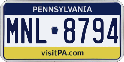PA license plate MNL8794