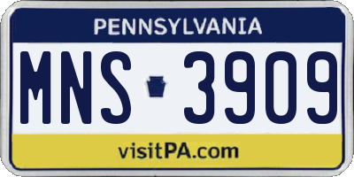 PA license plate MNS3909