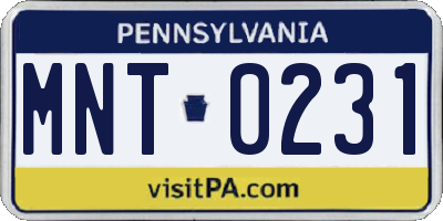 PA license plate MNT0231