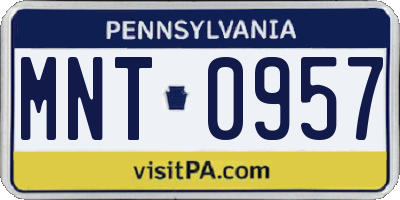 PA license plate MNT0957