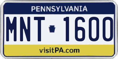 PA license plate MNT1600