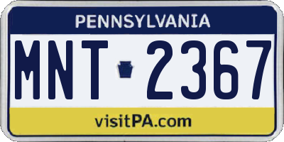 PA license plate MNT2367