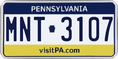 PA license plate MNT3107