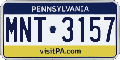 PA license plate MNT3157