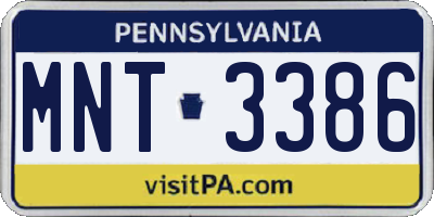 PA license plate MNT3386