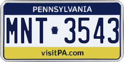 PA license plate MNT3543