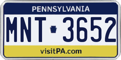 PA license plate MNT3652