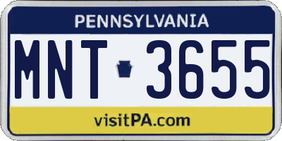 PA license plate MNT3655