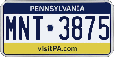 PA license plate MNT3875